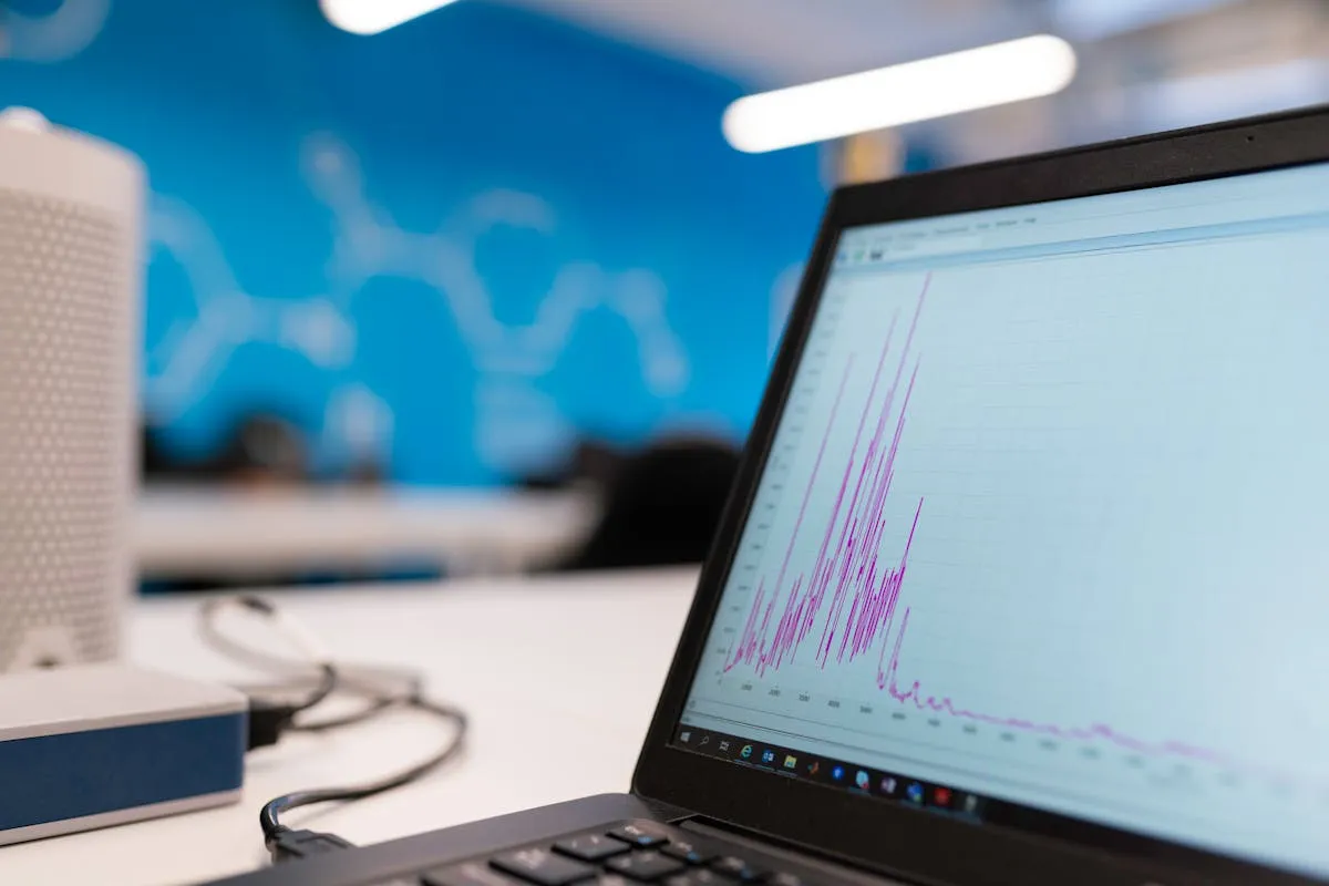 Laptop displaying business analytics and performance graphs